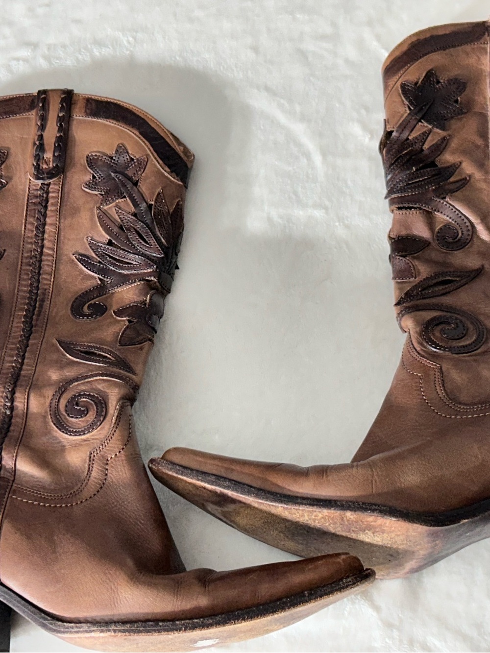 Carlos Santana Slinger Brown Leather Die Cut Western Heeled Boots Pullon Size 9 - Picture 16 of 16